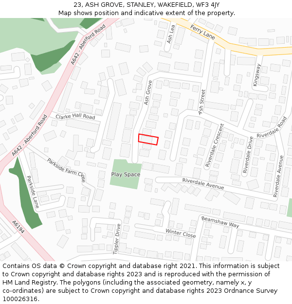 23, ASH GROVE, STANLEY, WAKEFIELD, WF3 4JY: Location map and indicative extent of plot