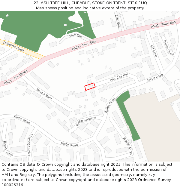 23, ASH TREE HILL, CHEADLE, STOKE-ON-TRENT, ST10 1UQ: Location map and indicative extent of plot