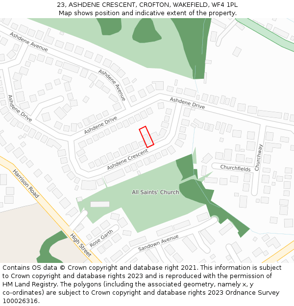 23, ASHDENE CRESCENT, CROFTON, WAKEFIELD, WF4 1PL: Location map and indicative extent of plot