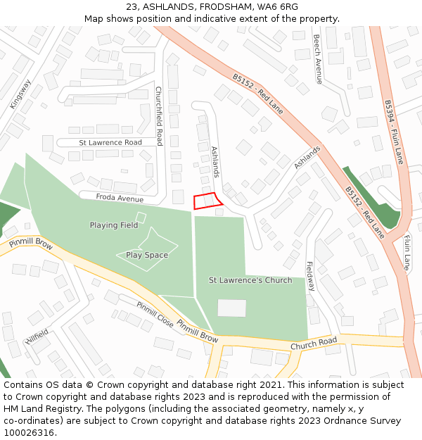 23, ASHLANDS, FRODSHAM, WA6 6RG: Location map and indicative extent of plot