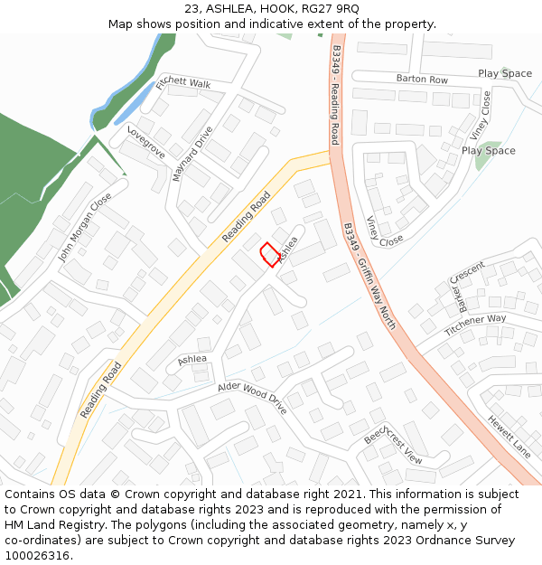 23, ASHLEA, HOOK, RG27 9RQ: Location map and indicative extent of plot