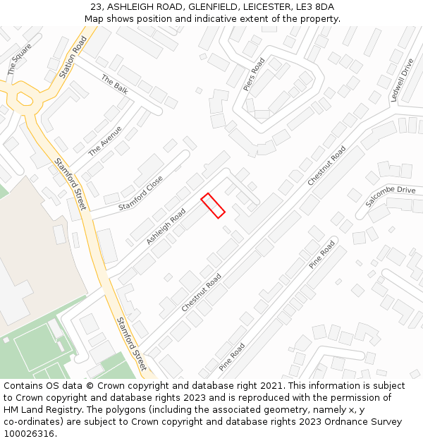 23, ASHLEIGH ROAD, GLENFIELD, LEICESTER, LE3 8DA: Location map and indicative extent of plot