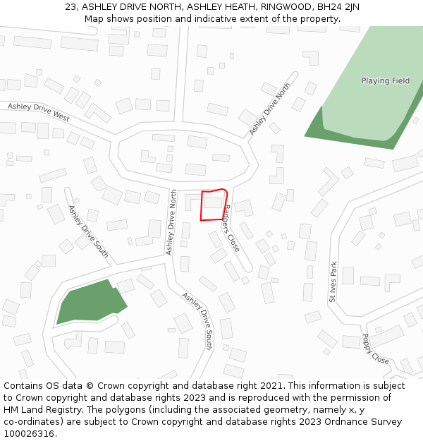 23, ASHLEY DRIVE NORTH, ASHLEY HEATH, RINGWOOD, BH24 2JN: Location map and indicative extent of plot