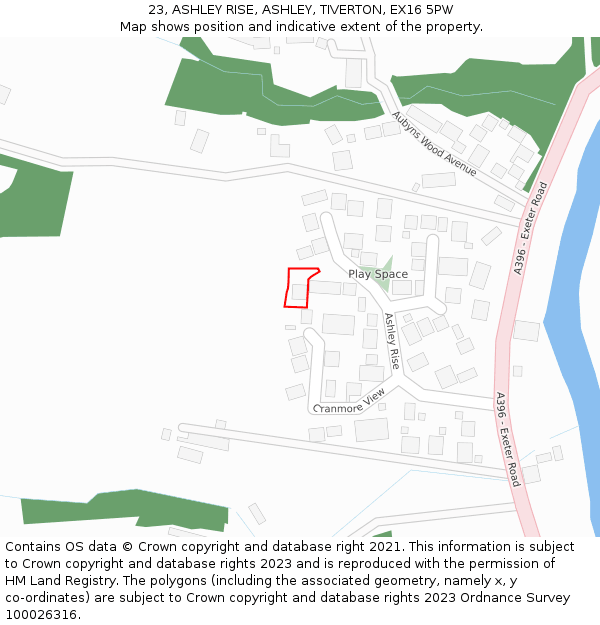 23, ASHLEY RISE, ASHLEY, TIVERTON, EX16 5PW: Location map and indicative extent of plot