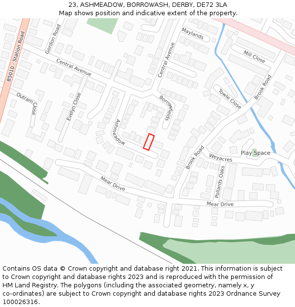 23, ASHMEADOW, BORROWASH, DERBY, DE72 3LA: Location map and indicative extent of plot