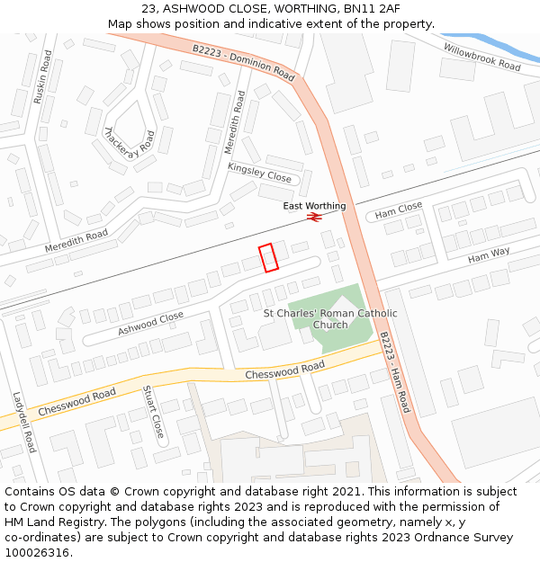 23, ASHWOOD CLOSE, WORTHING, BN11 2AF: Location map and indicative extent of plot