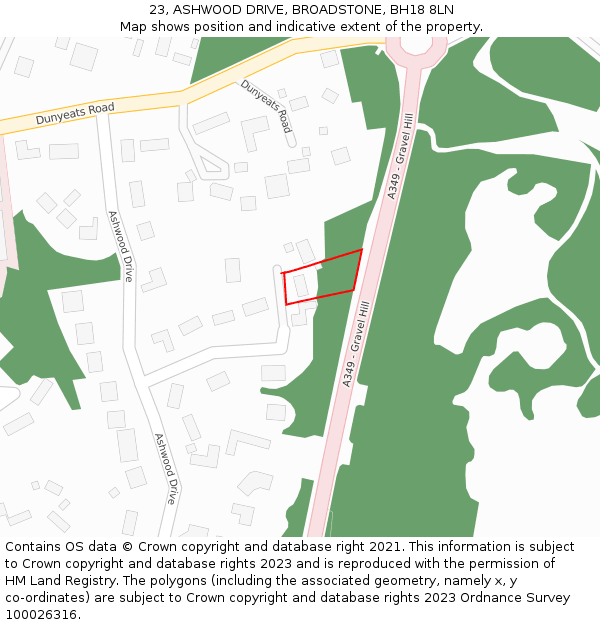 23, ASHWOOD DRIVE, BROADSTONE, BH18 8LN: Location map and indicative extent of plot