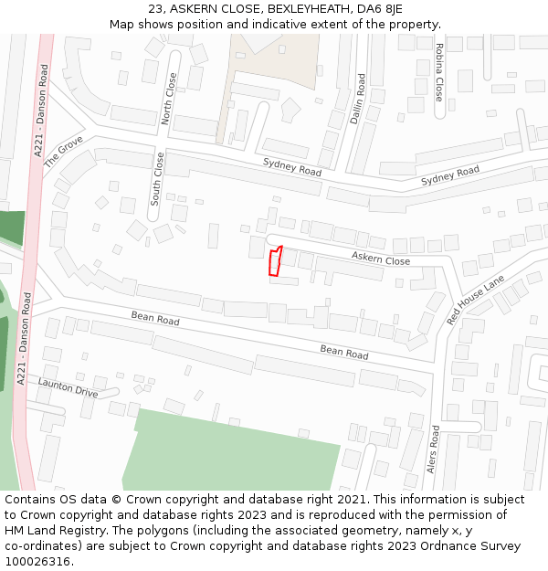 23, ASKERN CLOSE, BEXLEYHEATH, DA6 8JE: Location map and indicative extent of plot