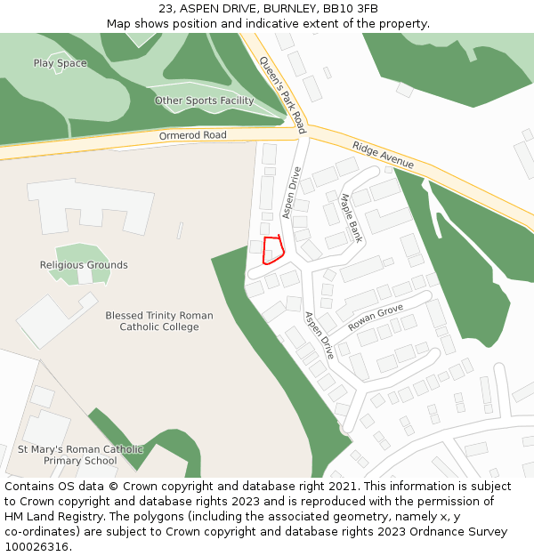 23, ASPEN DRIVE, BURNLEY, BB10 3FB: Location map and indicative extent of plot