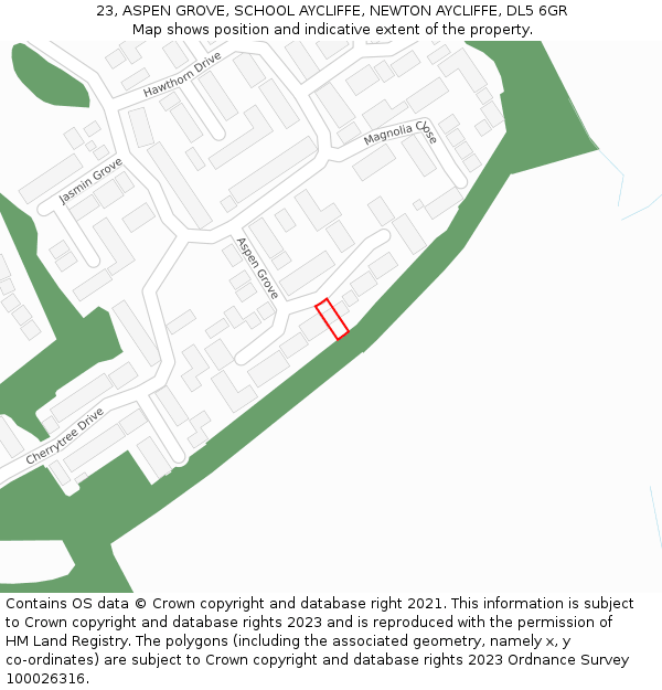 23, ASPEN GROVE, SCHOOL AYCLIFFE, NEWTON AYCLIFFE, DL5 6GR: Location map and indicative extent of plot