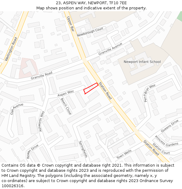 23, ASPEN WAY, NEWPORT, TF10 7EE: Location map and indicative extent of plot