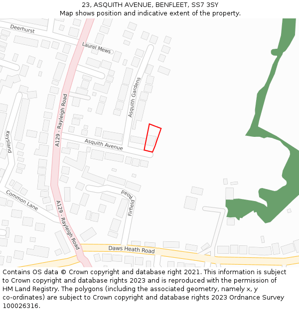 23, ASQUITH AVENUE, BENFLEET, SS7 3SY: Location map and indicative extent of plot