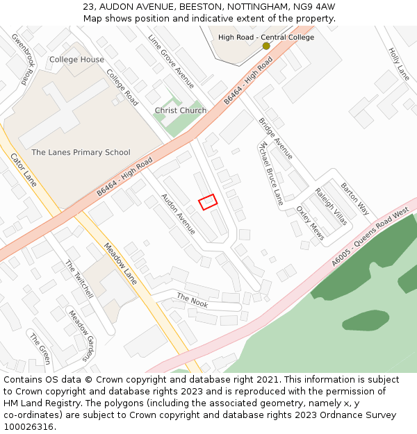 23, AUDON AVENUE, BEESTON, NOTTINGHAM, NG9 4AW: Location map and indicative extent of plot