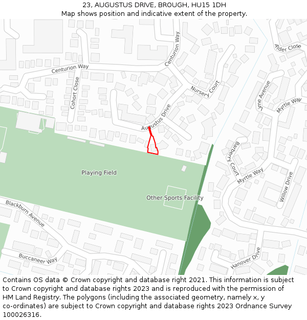 23, AUGUSTUS DRIVE, BROUGH, HU15 1DH: Location map and indicative extent of plot