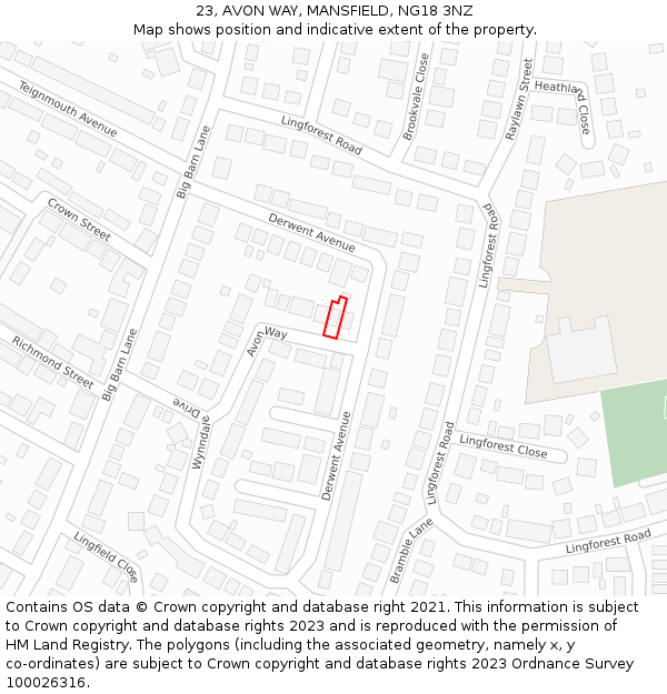 23, AVON WAY, MANSFIELD, NG18 3NZ: Location map and indicative extent of plot