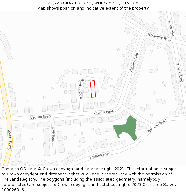 23, AVONDALE CLOSE, WHITSTABLE, CT5 3QA: Location map and indicative extent of plot