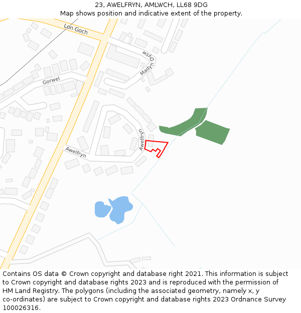 23, AWELFRYN, AMLWCH, LL68 9DG: Location map and indicative extent of plot