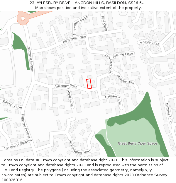23, AYLESBURY DRIVE, LANGDON HILLS, BASILDON, SS16 6UL: Location map and indicative extent of plot
