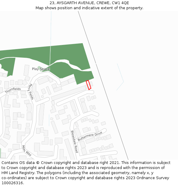 23, AYSGARTH AVENUE, CREWE, CW1 4QE: Location map and indicative extent of plot