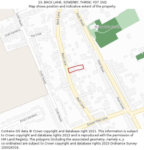 23, BACK LANE, SOWERBY, THIRSK, YO7 1NQ: Location map and indicative extent of plot