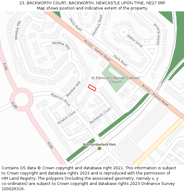 23, BACKWORTH COURT, BACKWORTH, NEWCASTLE UPON TYNE, NE27 0RP: Location map and indicative extent of plot