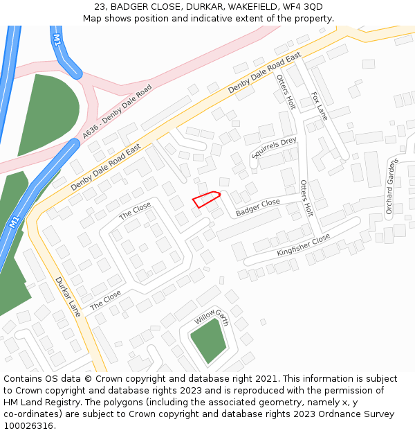 23, BADGER CLOSE, DURKAR, WAKEFIELD, WF4 3QD: Location map and indicative extent of plot