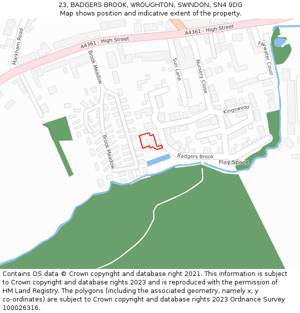 23, BADGERS BROOK, WROUGHTON, SWINDON, SN4 9DG: Location map and indicative extent of plot