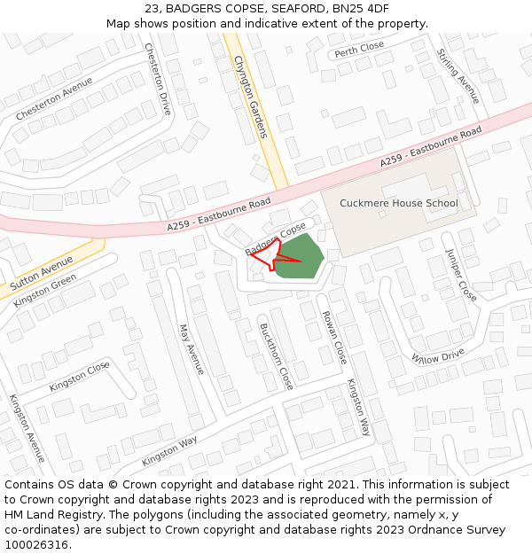 23, BADGERS COPSE, SEAFORD, BN25 4DF: Location map and indicative extent of plot