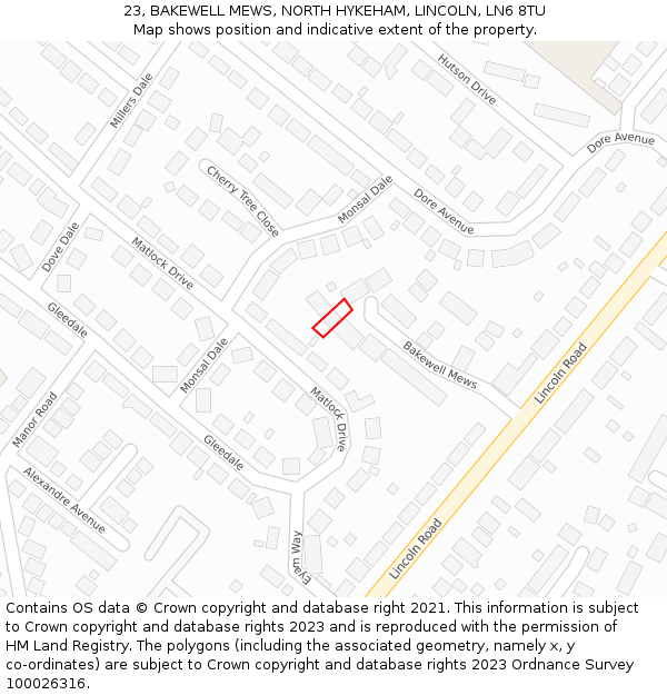 23, BAKEWELL MEWS, NORTH HYKEHAM, LINCOLN, LN6 8TU: Location map and indicative extent of plot