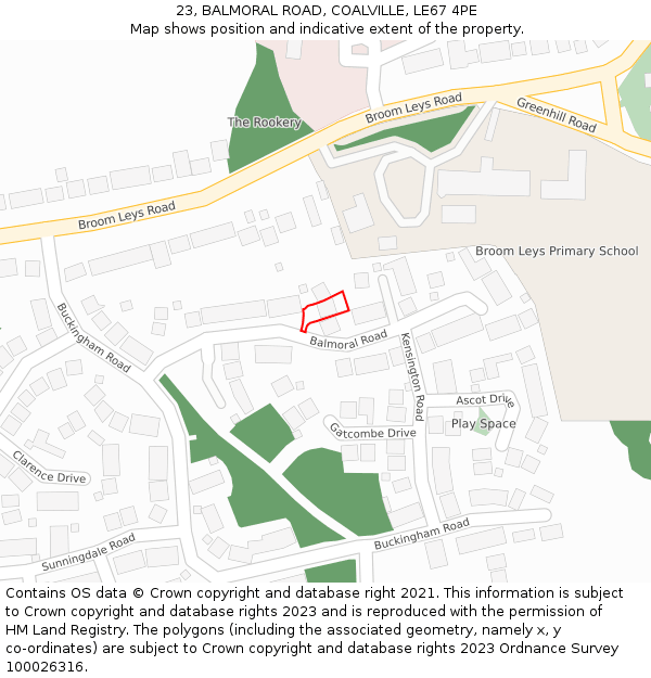 23, BALMORAL ROAD, COALVILLE, LE67 4PE: Location map and indicative extent of plot