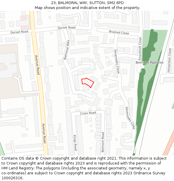 23, BALMORAL WAY, SUTTON, SM2 6PD: Location map and indicative extent of plot