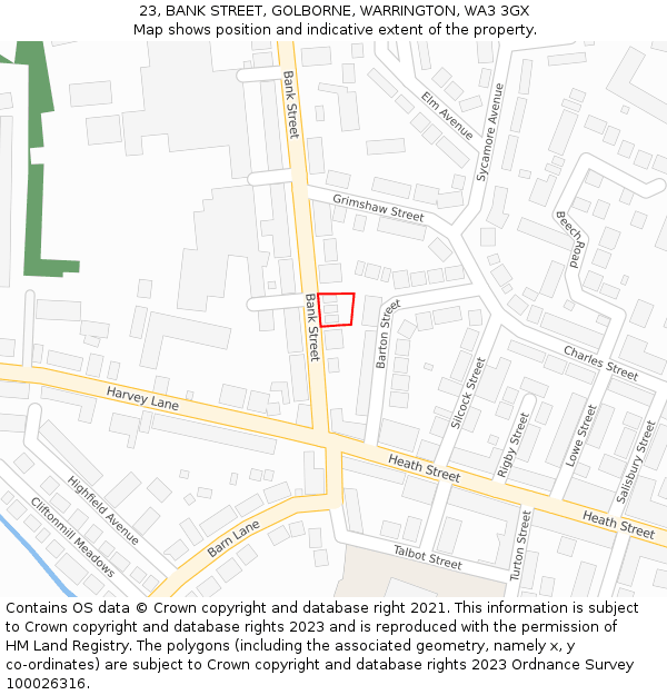 23, BANK STREET, GOLBORNE, WARRINGTON, WA3 3GX: Location map and indicative extent of plot