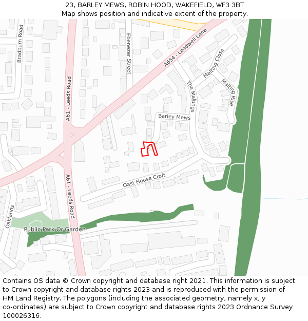 23, BARLEY MEWS, ROBIN HOOD, WAKEFIELD, WF3 3BT: Location map and indicative extent of plot
