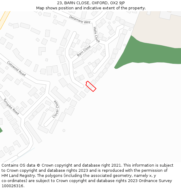 23, BARN CLOSE, OXFORD, OX2 9JP: Location map and indicative extent of plot