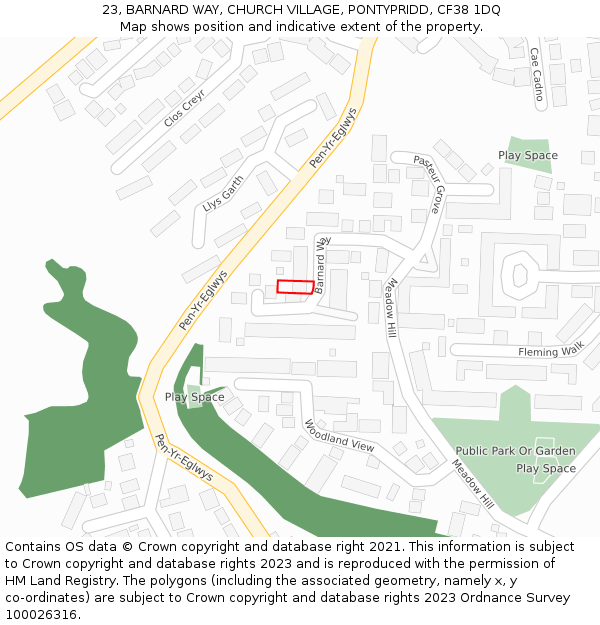 23, BARNARD WAY, CHURCH VILLAGE, PONTYPRIDD, CF38 1DQ: Location map and indicative extent of plot