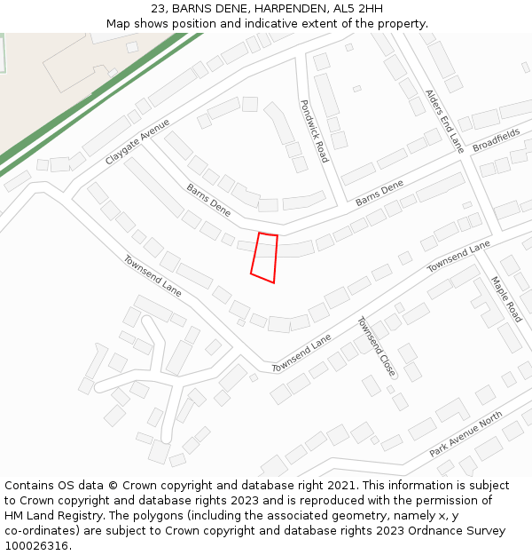 23, BARNS DENE, HARPENDEN, AL5 2HH: Location map and indicative extent of plot