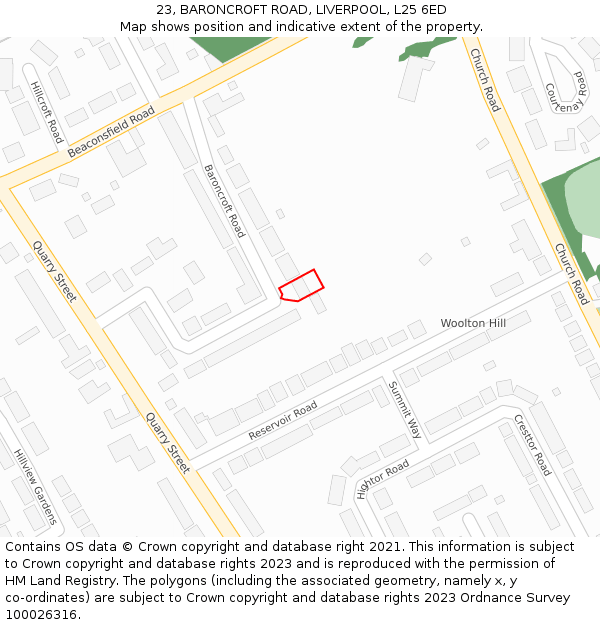 23, BARONCROFT ROAD, LIVERPOOL, L25 6ED: Location map and indicative extent of plot