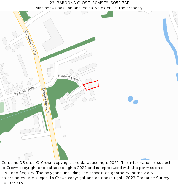 23, BAROONA CLOSE, ROMSEY, SO51 7AE: Location map and indicative extent of plot