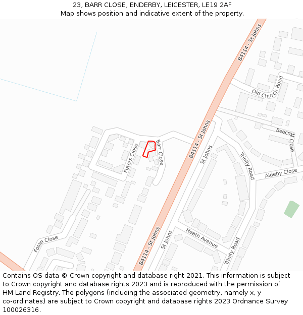 23, BARR CLOSE, ENDERBY, LEICESTER, LE19 2AF: Location map and indicative extent of plot