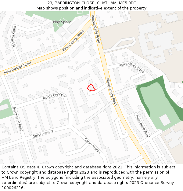 23, BARRINGTON CLOSE, CHATHAM, ME5 0PG: Location map and indicative extent of plot