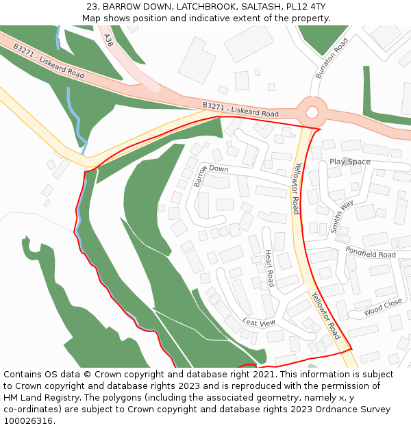 23, BARROW DOWN, LATCHBROOK, SALTASH, PL12 4TY: Location map and indicative extent of plot