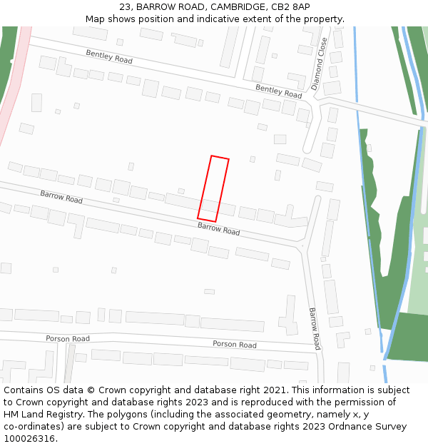 23, BARROW ROAD, CAMBRIDGE, CB2 8AP: Location map and indicative extent of plot