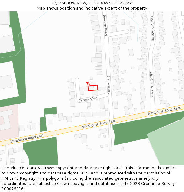 23, BARROW VIEW, FERNDOWN, BH22 9SY: Location map and indicative extent of plot