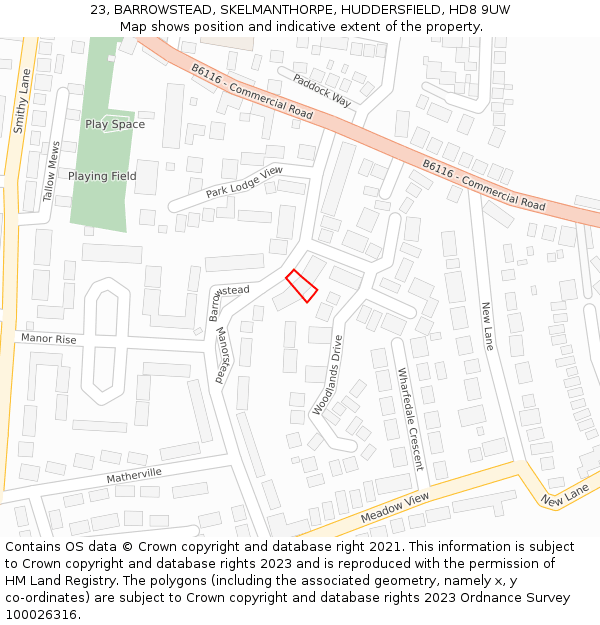 23, BARROWSTEAD, SKELMANTHORPE, HUDDERSFIELD, HD8 9UW: Location map and indicative extent of plot