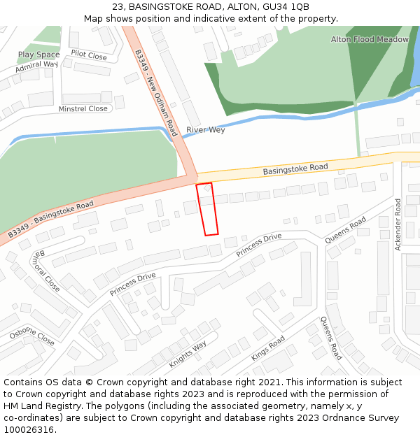 23, BASINGSTOKE ROAD, ALTON, GU34 1QB: Location map and indicative extent of plot