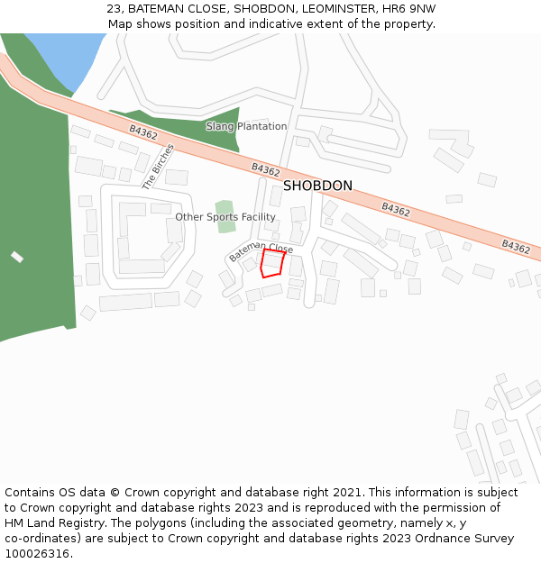 23, BATEMAN CLOSE, SHOBDON, LEOMINSTER, HR6 9NW: Location map and indicative extent of plot