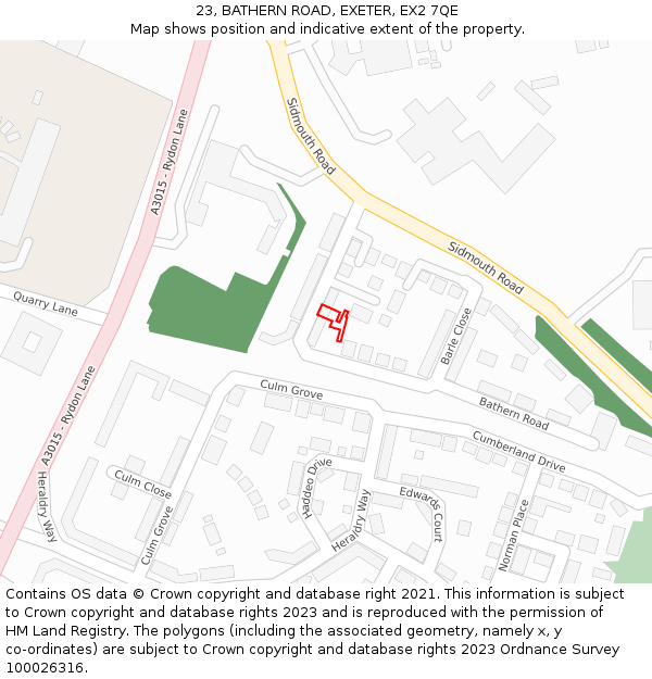 23, BATHERN ROAD, EXETER, EX2 7QE: Location map and indicative extent of plot