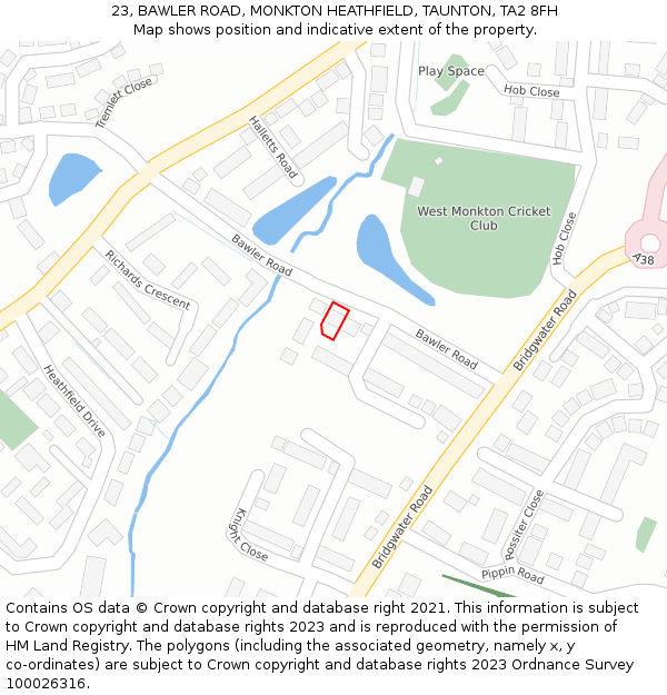 23, BAWLER ROAD, MONKTON HEATHFIELD, TAUNTON, TA2 8FH: Location map and indicative extent of plot