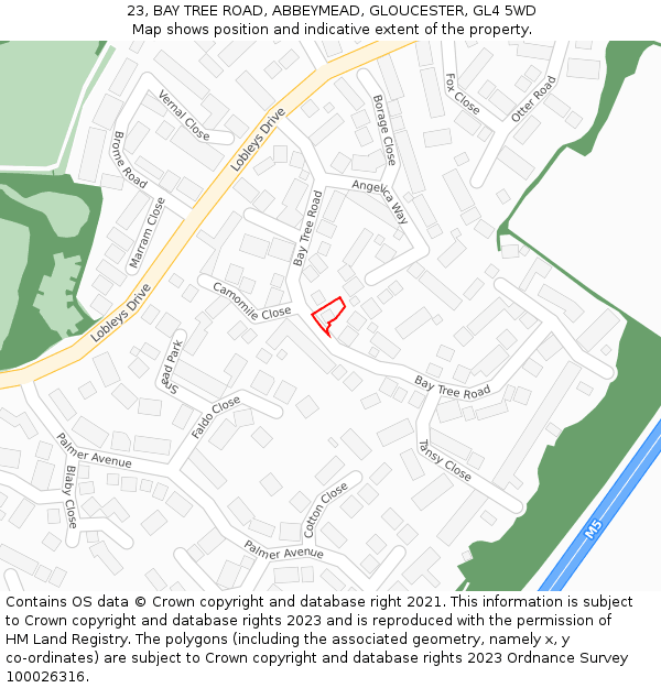 23, BAY TREE ROAD, ABBEYMEAD, GLOUCESTER, GL4 5WD: Location map and indicative extent of plot