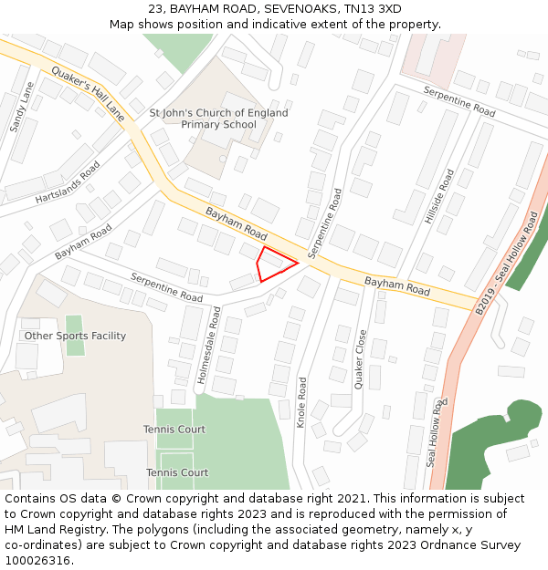 23, BAYHAM ROAD, SEVENOAKS, TN13 3XD: Location map and indicative extent of plot